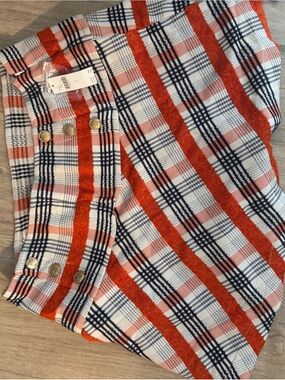 Maeve Orange, Navy and White Plaid Button-Accent Skirt